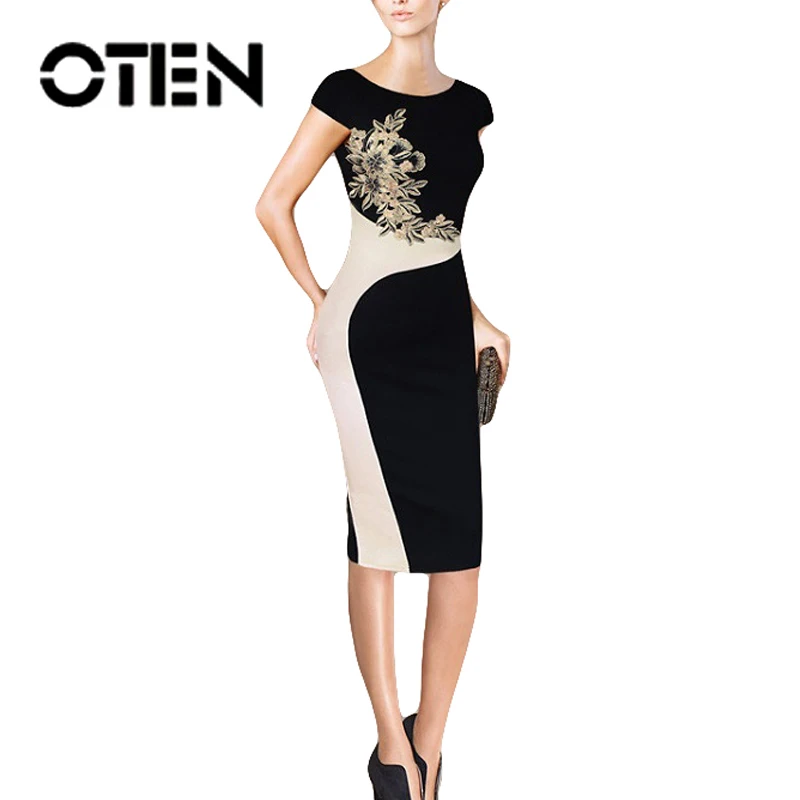 OTEN 2019 летняя модная одежда офисное платье-карандаш с круглым вырезом элегантное
