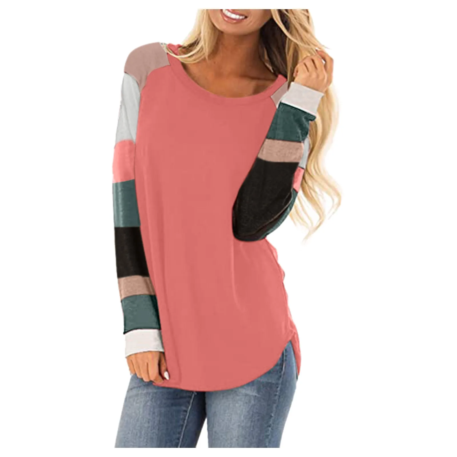 Женская футболка с круглым вырезом тонкая Свободная Повседневная контрастных