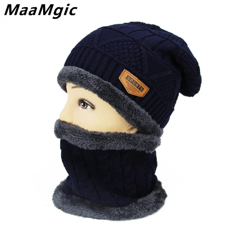 Модная теплая зимняя шапка и шарф для мужчин набор из мягкой вязаной шапки шарфа