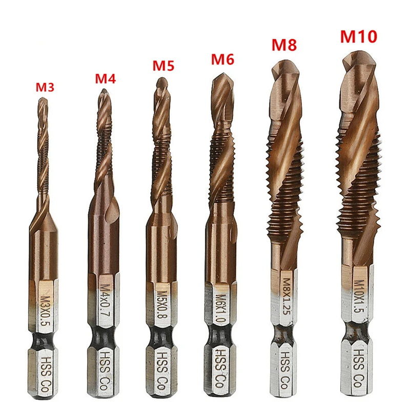 HSS Co M35 кобальта M3 M10 Комбинации сверла винт крана бит 1/4 &quotШестигранным