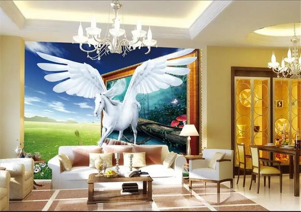 Пользовательские 3d фото обои для гостиной роспись Pegasus фоторамка просмотра