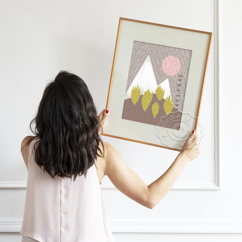 

Bohemian Style Minimalism Poster, Scandinavian Abstract Geometric Art Prints, Mid Century Modern Mountain Scenery Decor Picture