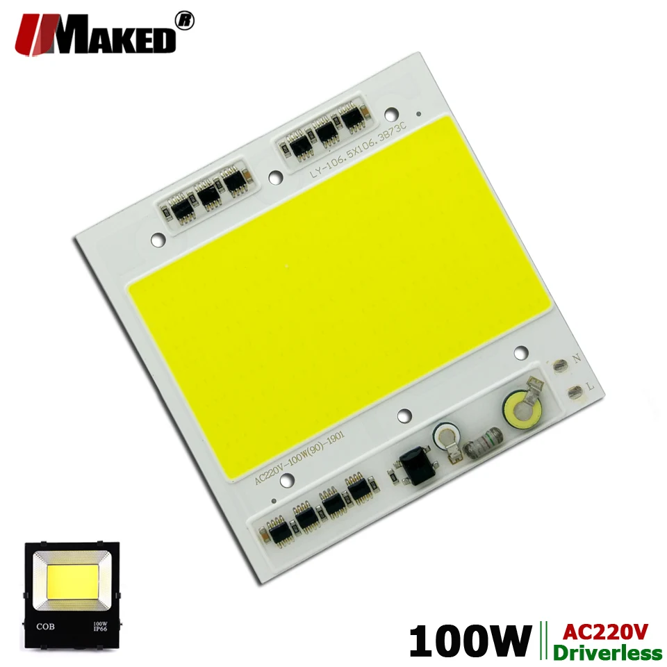 

AC 220V LED COB 100W 107X106MM LED PCB Floodlight Module Aluminum plate White/Warm COB Chips Smart IC Driver For Spotlight Lamp