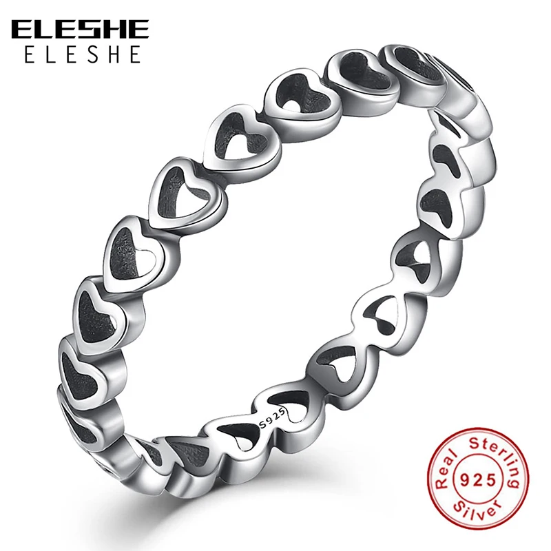 

ELESHE 100% Solid Sterling Silver Forever Love Heart Finger Ring Original Jewelry Valentine's Day Gift