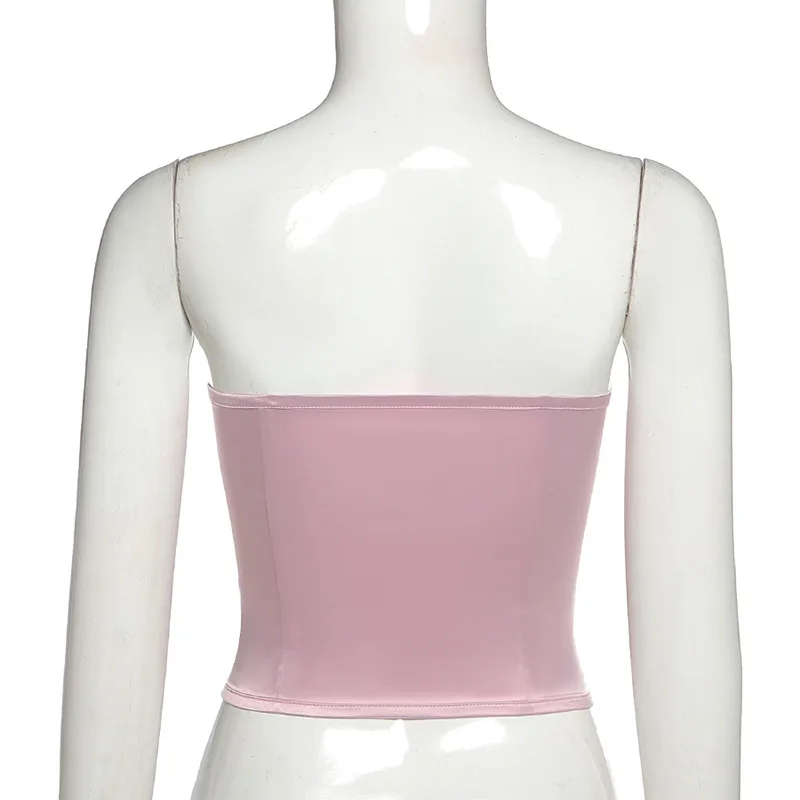 

Sexy Zippper Push Up Corset Crop Tops Women Club Party Solid Backless Strapless Cami Top Fashion Cropped Streetwear Clothes