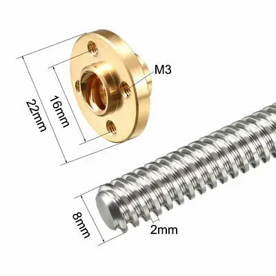 

1pc 200mm T8 Pitch 2mm Lead 2mm Lead Screw Rod with Copper Nut for 3D Printer