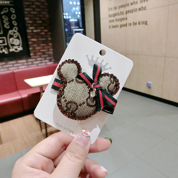 

Drop Shipping Famous Brand Designer Fashionable Hair Clip BB Clip Rubber Band Bear Mickey Hair Accessories For Girls