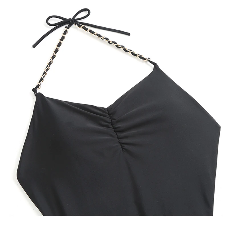 Женский купальник сексуальное бикини черная пляжная одежда с лямкой на шее