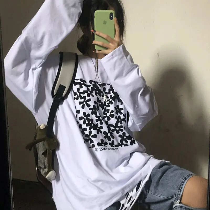 

Новинка 2021, универсальная рубашка в Корейском стиле Харадзюку, топы, весенне-осенние свободные белые футболки с длинным рукавом для женщин