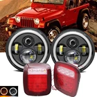 Фара для джипа TJ 7 дюймов, Белый DRL желтый сигнал поворота, галогенный светодиодный задний фонарь, стоп-сигнал в сборе для Jeep Wrangler TJ 97-06