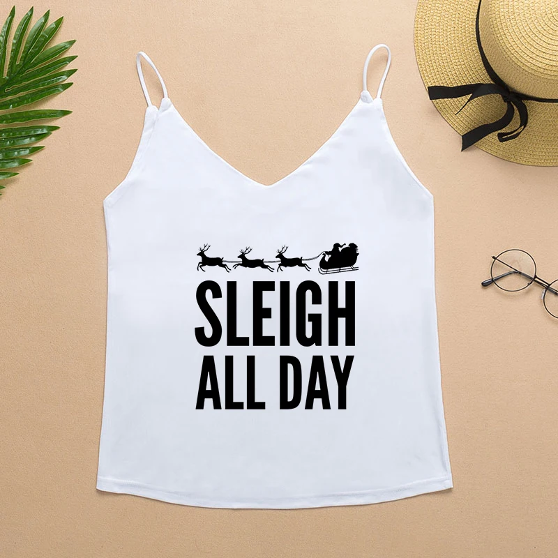 Майка женская на бретельках с V-образным вырезом и принтом | Женская одежда