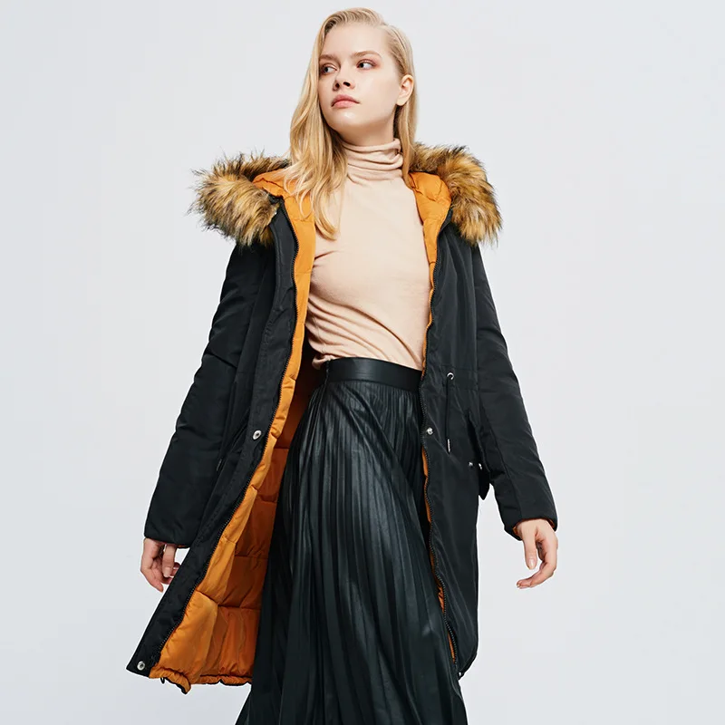 куртки женские зимние 2019 теплая парка длинное пальто с меховым капюшоно верхняя