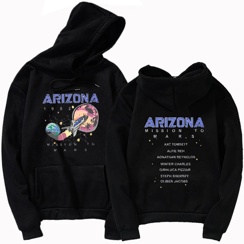 

new Fall and Winter Cotton Nostalgia Old Planet Printed Harajuku Spaceship Arizona Space Print Black Hooded Sweatshirt Hoodie