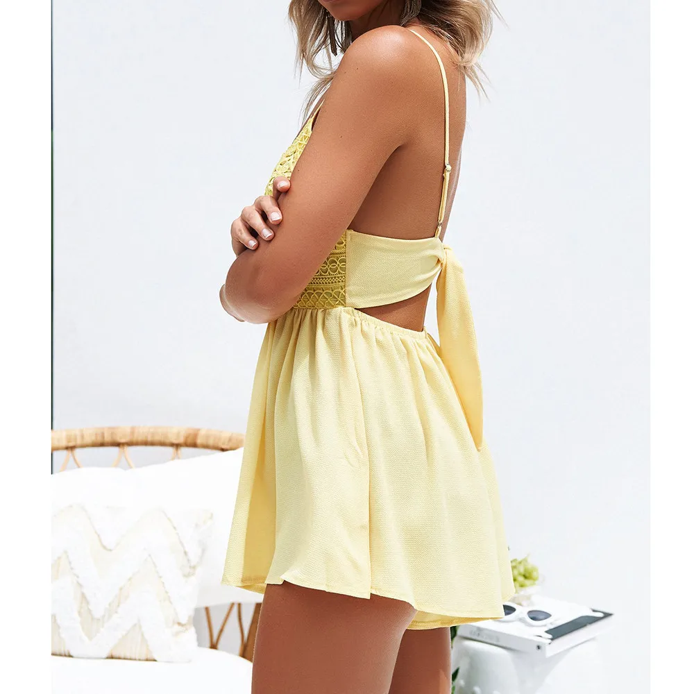 Сексуальный комбинезон ropa mujer Женский Летний Мини с бантом и открытой спиной