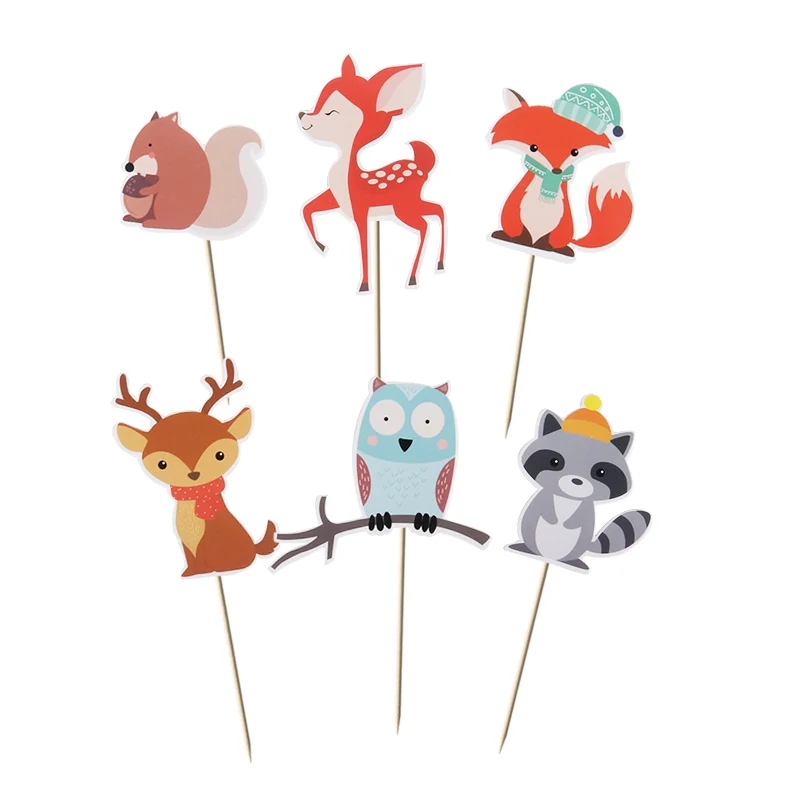 6pcs cake toppers Лесное животное торт топперы джунгли маленькие животные кекс Toppers Для детей день рождения украшения десерт поставки - Цвет: 6pcs cake toppers