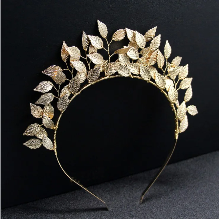 Повязка на голову женская с золотыми листьями свадебная тиара | Украшения и