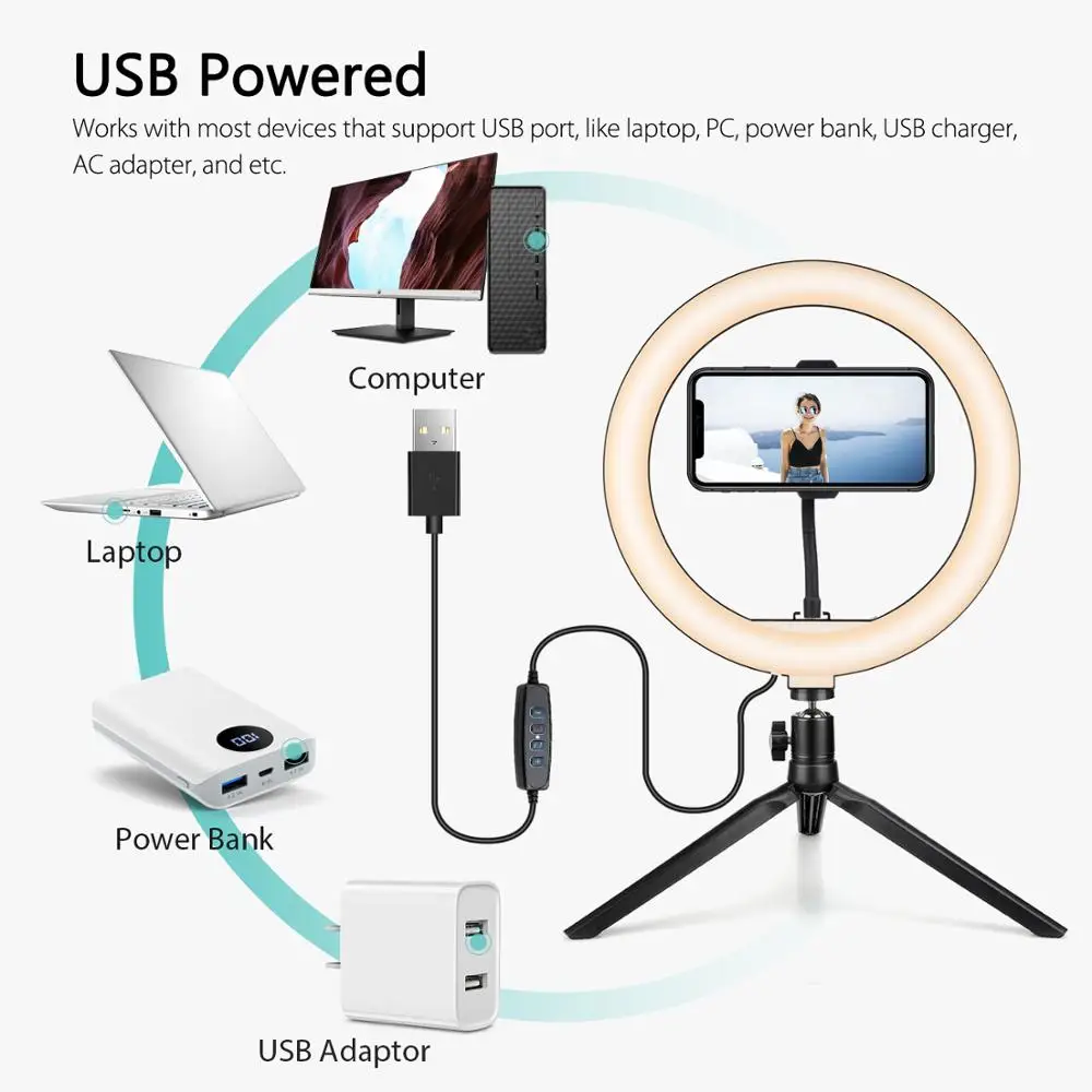 Vamson USB регулируемый подвижный с регулируемой яркостью светильник для селфи