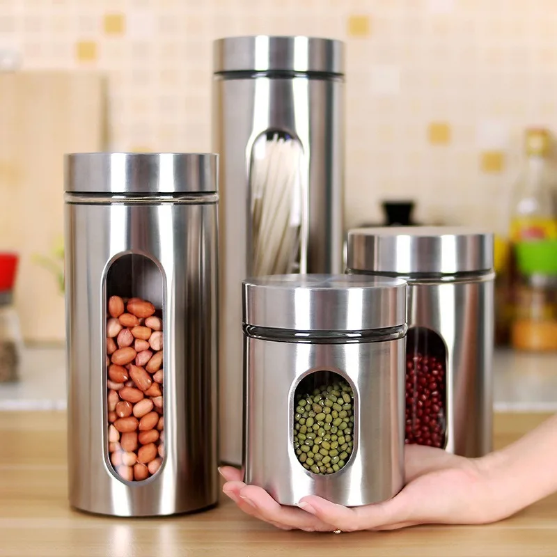 

Kitchen Stainless Steel Storage Tank Visible Glass Sealed Tank Miscellaneous Grain Tank Tea Tank Food Storage Tank