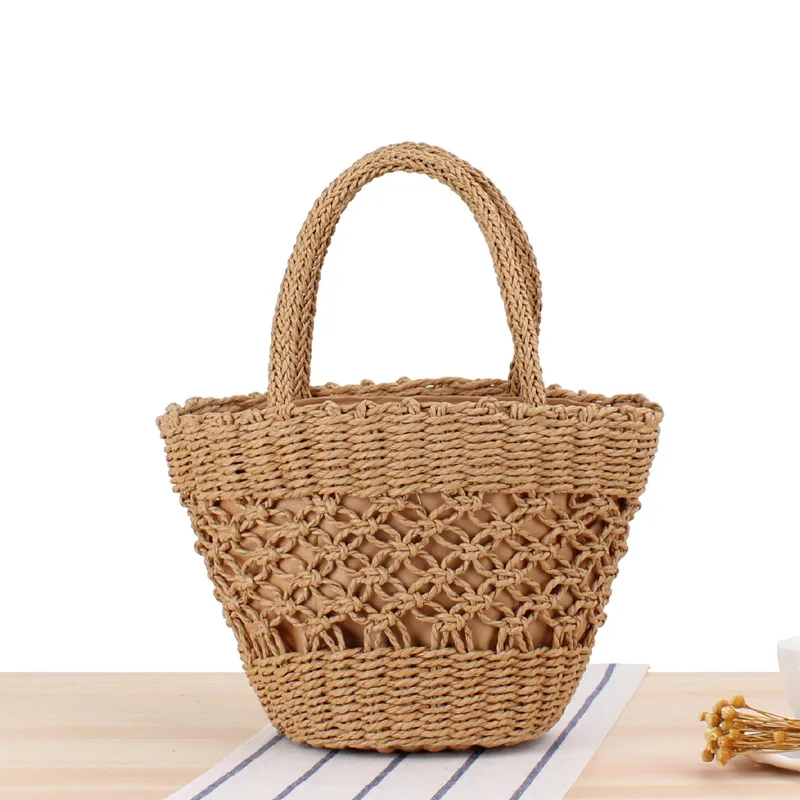 

Ladies Summer Beach Holiday Straw Woven Handbag Boho Stylish Shopper Hollow Net Totes Bag