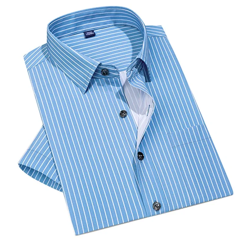 

Aoliwen brand men Men anti-wrinkle casual plaid short-sleeved shirt summer Fashion new striped comfortable breathable clothes