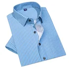 Рубашка Aoliwen мужская с коротким рукавом, модная Повседневная блуза в клетку, в полоску, дышащая, с защитой от морщин, на лето