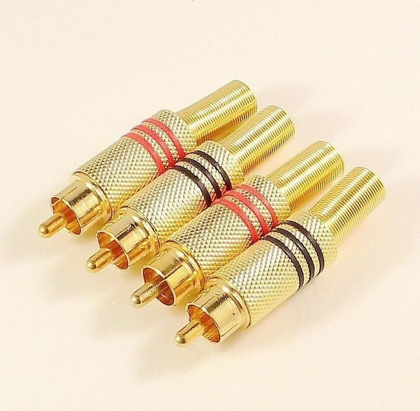 

4 Pcs Metel RCA Phono Male Plug Non Solder Connector Adapter Terminal AV Audio Video Speakers Cable For RCA Phono Terminal