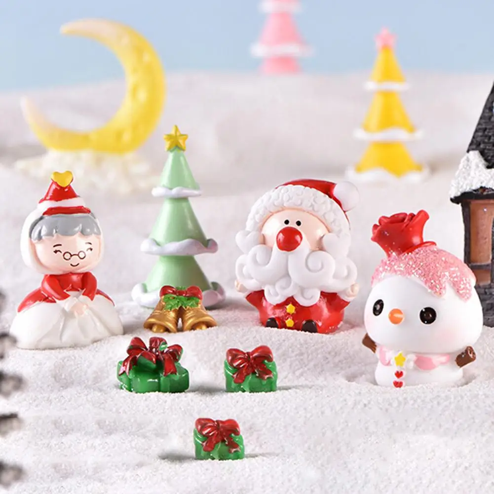 Мини Рождественский Санта бабушка снеговик дерево фигурка модель DIY пейзаж Декор