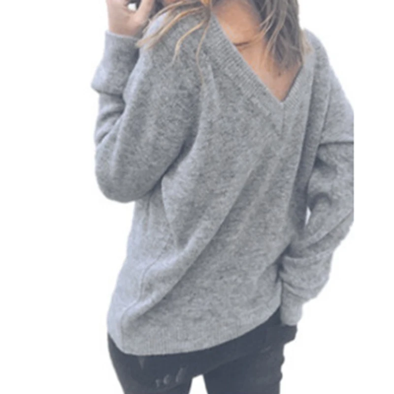 

Pullovers Women Cotton Long Sleeve V-Neck Solid Soft Womens Simple Trendy European Style Pullover Elegant Loose Chic All-match