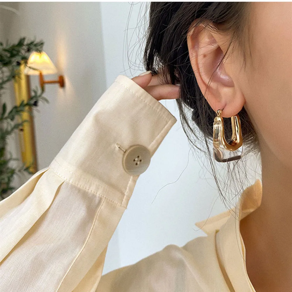

Geometric Transparent Amber Color Irregular Minimalist Dangle Earrings Hammered Ring Earrings Hoop Earrings Ear Jewelry