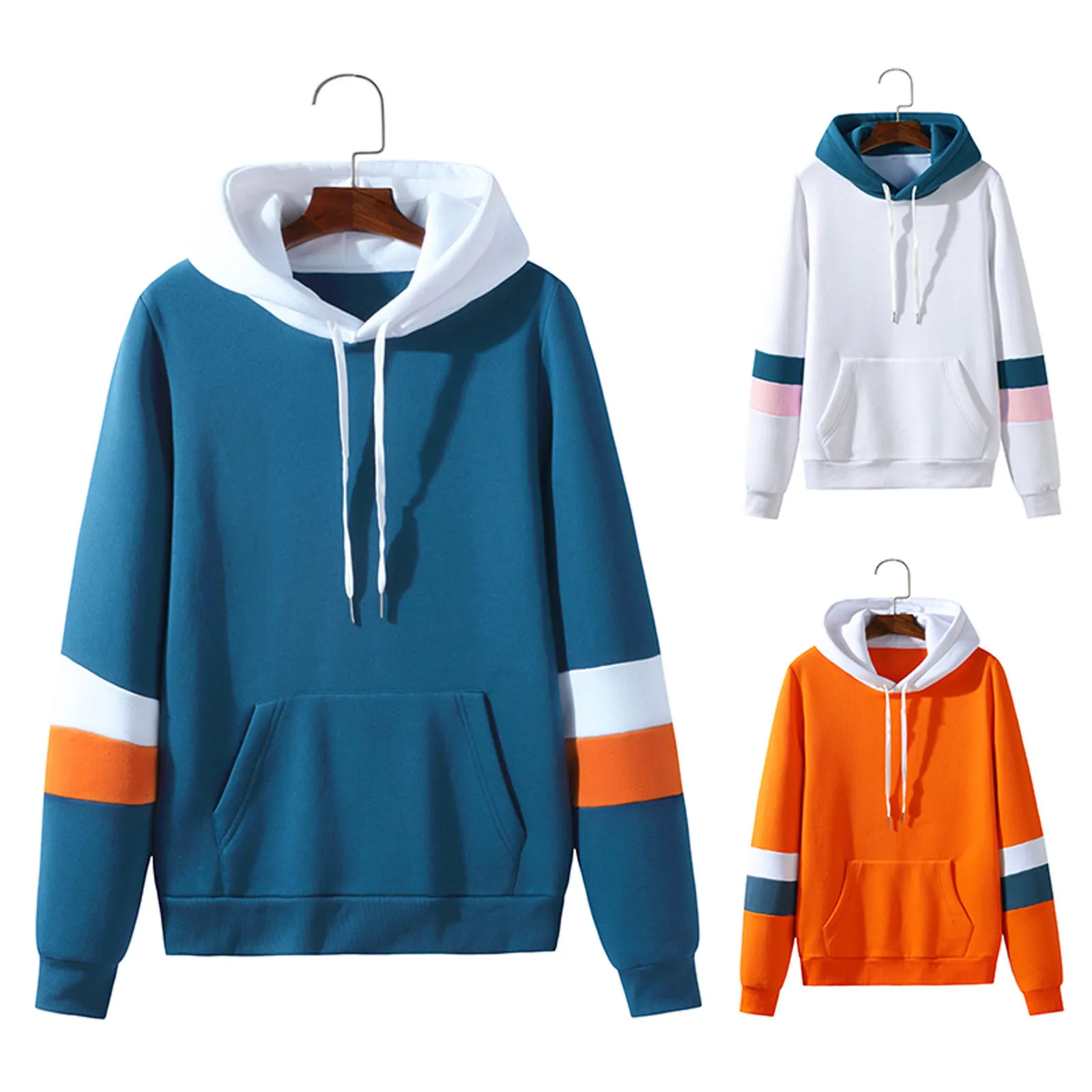 

Fashion Hoodies Color Block Drawstring Long-sleeve Hooded Sweatshirt Casual Pullover Hoodie 2021 New Trendy Casual Streetwear