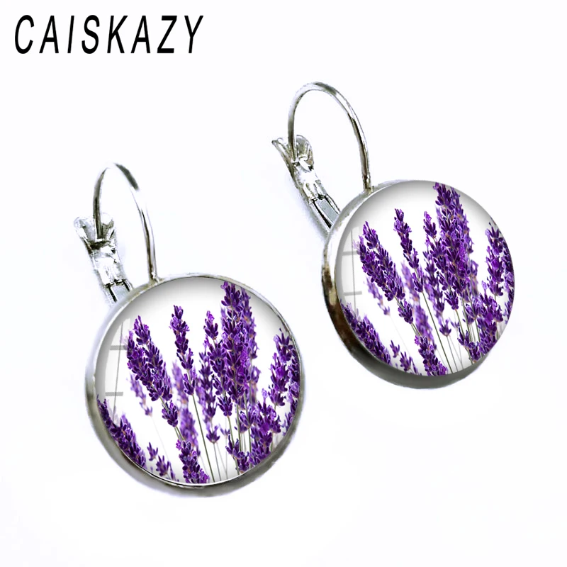 Женские серьги-гвоздики с кабошонами красивые Лавандовые стеклянные серьги