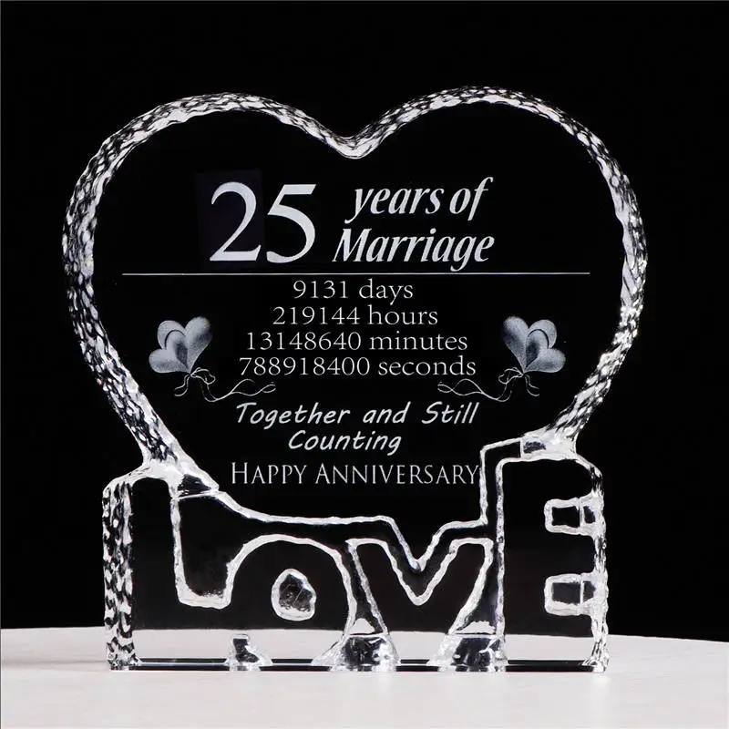 25 years 1-я годовщина для свадьбы памятные подарки для влюбленных хрустальные формы сердца символизируют ваш брак Свадьба юбилей сувениры - Цвет: 25 years