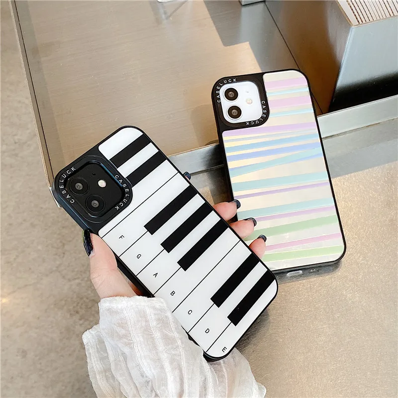 

13 Case Luxury Piano Key Printed Glass Protector Cover for iPhone 12 Pro Max XR XS 7 8 Plus XS MAX 11 SE 2020 6 Plus 6s Cases