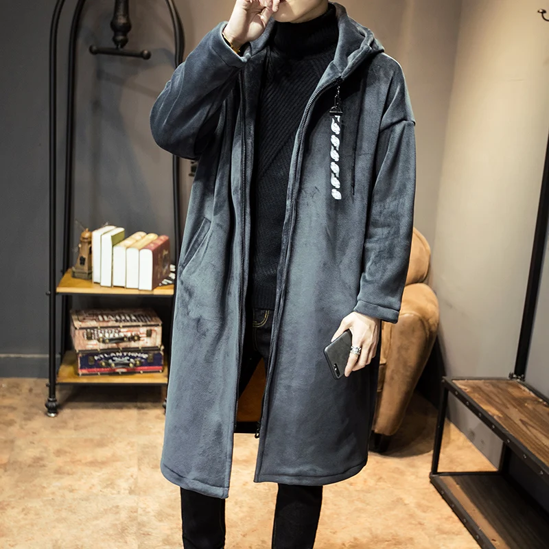 M-5XL Plus Size Mens Hoodie Sweatshirt Jacket Korean Streetwear Cotton Padded Fleece Sherpa Lined Full Zip Up Long Coat Male