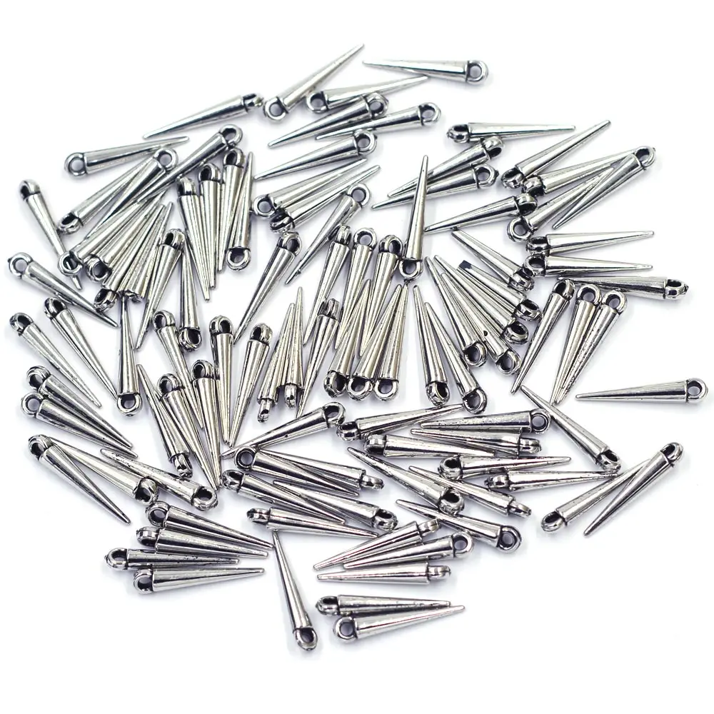 

100Pcs Pendants Cone Acrylic Tear Rivet Punk Studs Spikes Antique Silver Tone For Charms Earrings Jewelry DIY Findings 23mm