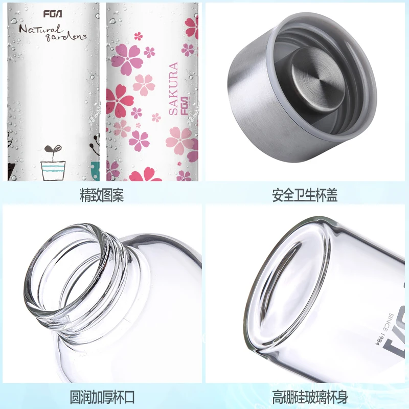 Новые милые стеклянные бутылки для воды портативные спортивные контейнеры