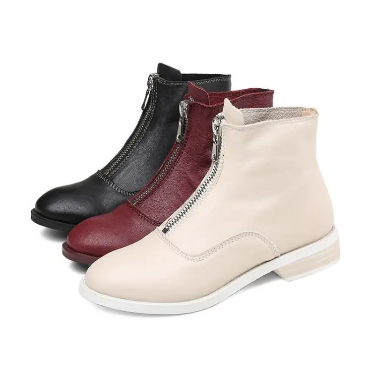 Martin boots before female leather zipper and thick with autumn winter round head locomotive sheepskin |