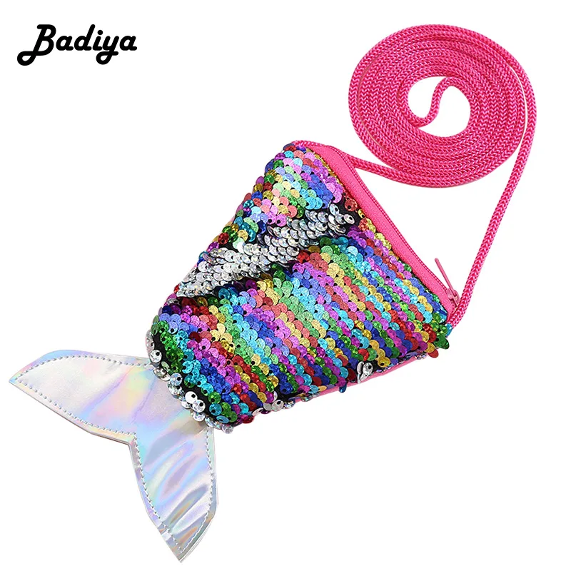 Дизайнерские кошельки на молнии с блестками для девочек детские ремешком плечо