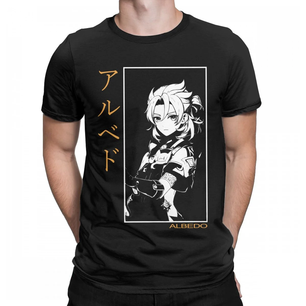 

Humor Albedo Genshin Impact T-Shirts for Men Round Collar Pure Cotton T Shirt Anime Game Short Sleeve Tees