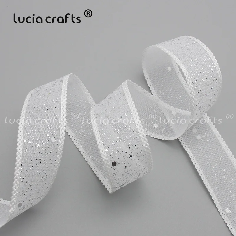 Lucia crafts 25 мм сетка с блестками отделка органза ленты для рождественской упаковки Свадебные DIY Швейные принадлежности аксессуары P0518