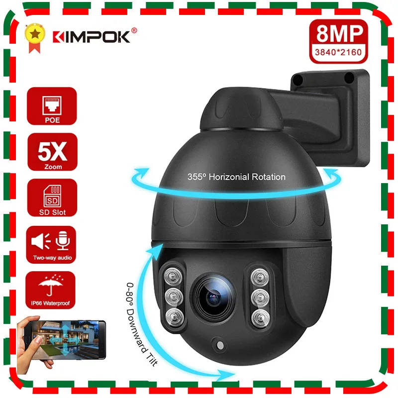 Кимпок 4K 8MP POE Мощность мини IP PTZ Камера s 5MP Onvif ИК ночного видения Открытый