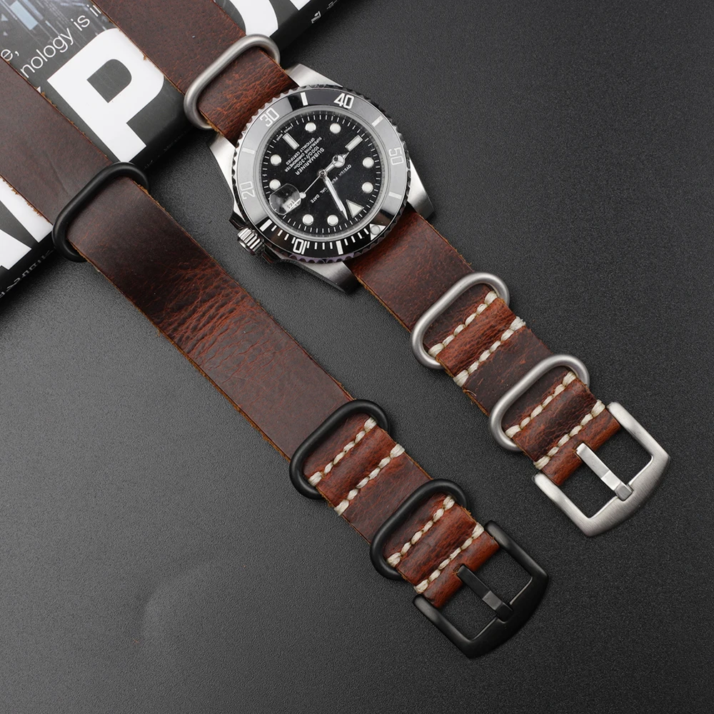 Onthelevel Genuine Leather Nato Zulu Strap 18mm 20mm 22mm 24mm Replacement Watchband Watch Accessories Wristband #D