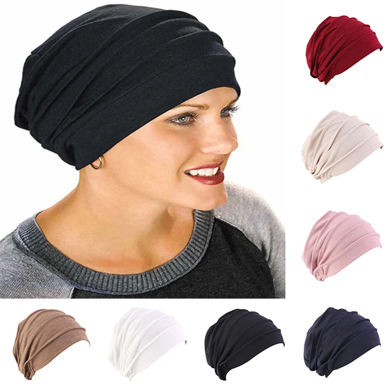 

Новинка 2021, эластичная однотонная женская шапка, теплый зимний головной платок, женская шапка, мусульманский хиджаб, Женская повязка на гол...