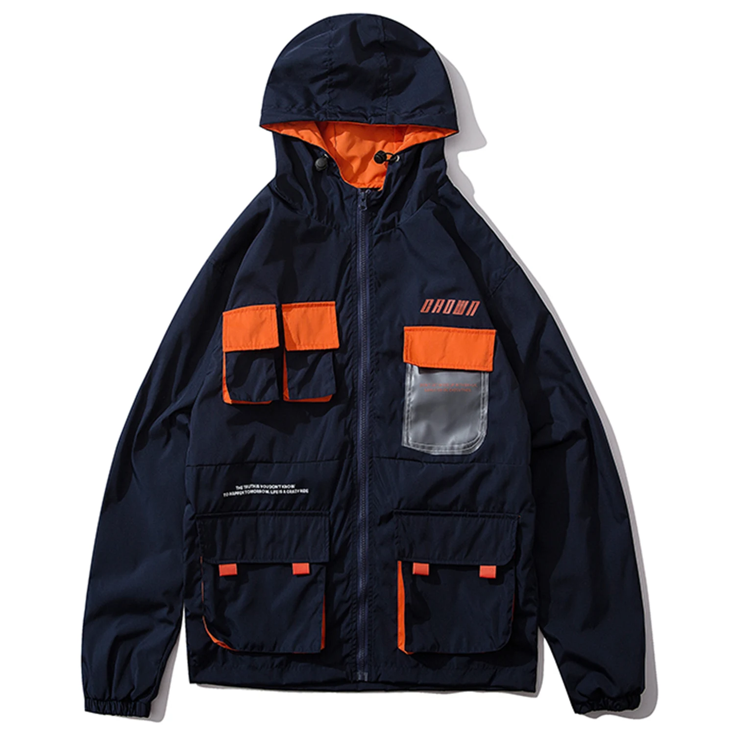 Куртка мужская хлопковая составного кроя с карманами в стиле хип хоп|Мужские