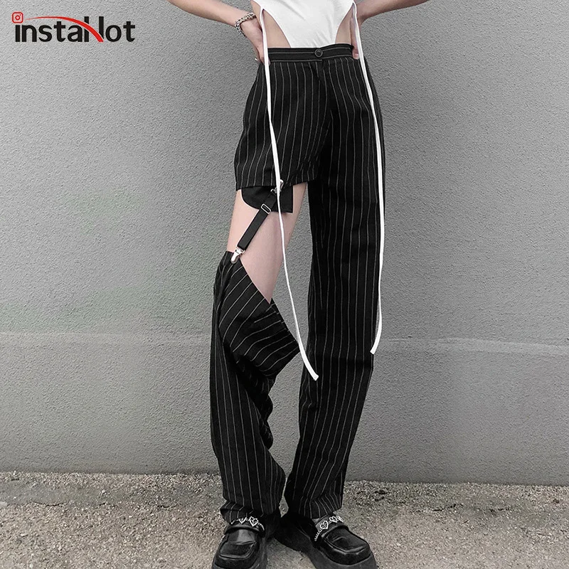 

Брюки женские InstaHot, летние, с пэчворком, с цепочкой, повседневные, Клубные, пикантные, однотонные, 2021