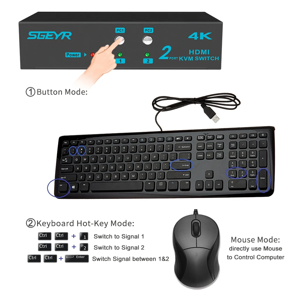 SGEYR 2 порта USB HDMI KVM переключатель для двойного монитора 4 порт sup 4K x 2K клавиатура