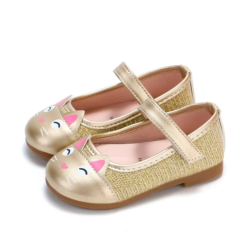 

Fashion Cartoon Cat Girls Shoes Cute Sweet Children's Casual Sneakers Kids Flats kitty Cat Toddler Girl Shoes Black Pink Gold