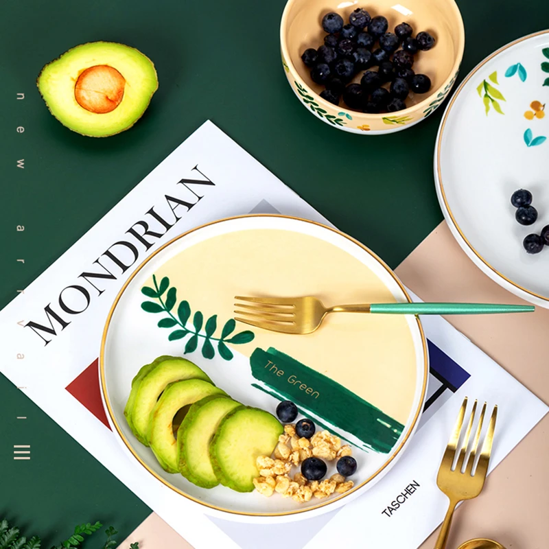 Скандинавский креативный керамический обеденный набор с листьями круглые