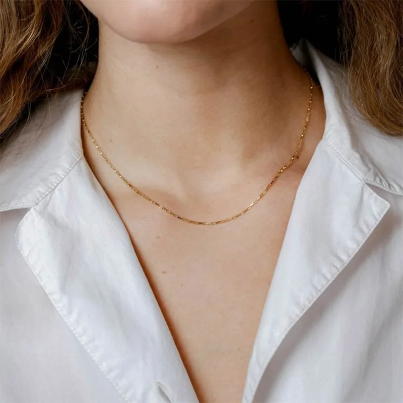 

High End Stainless Steel Jewelry Dainty Rectangle Chain Necklace For Women