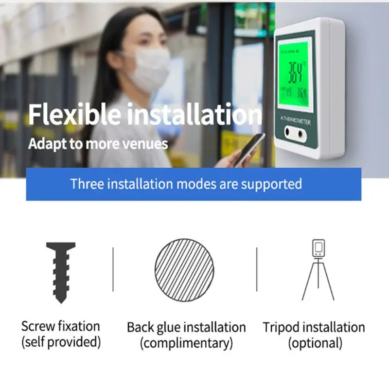 

Non-contact Automatic Forehead Thermometer Wall Mounted Body Infrared Digital Temperature Measurement Device Tool